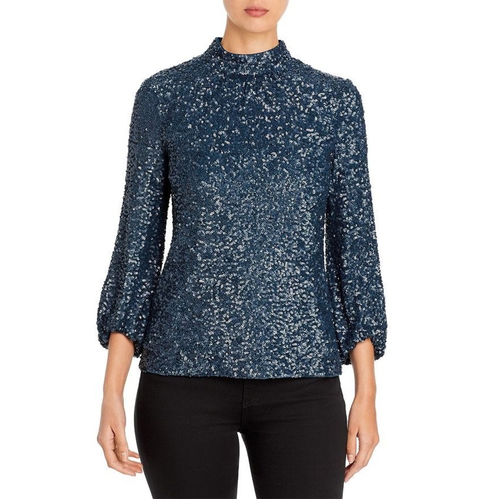 Lafayette 148 NY Axton Sequin‎ Blouse Blue Storm Size M Holiday Party Top $898